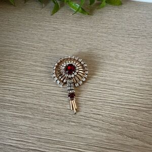 Vintage-Inspired Red and Gold Brooch